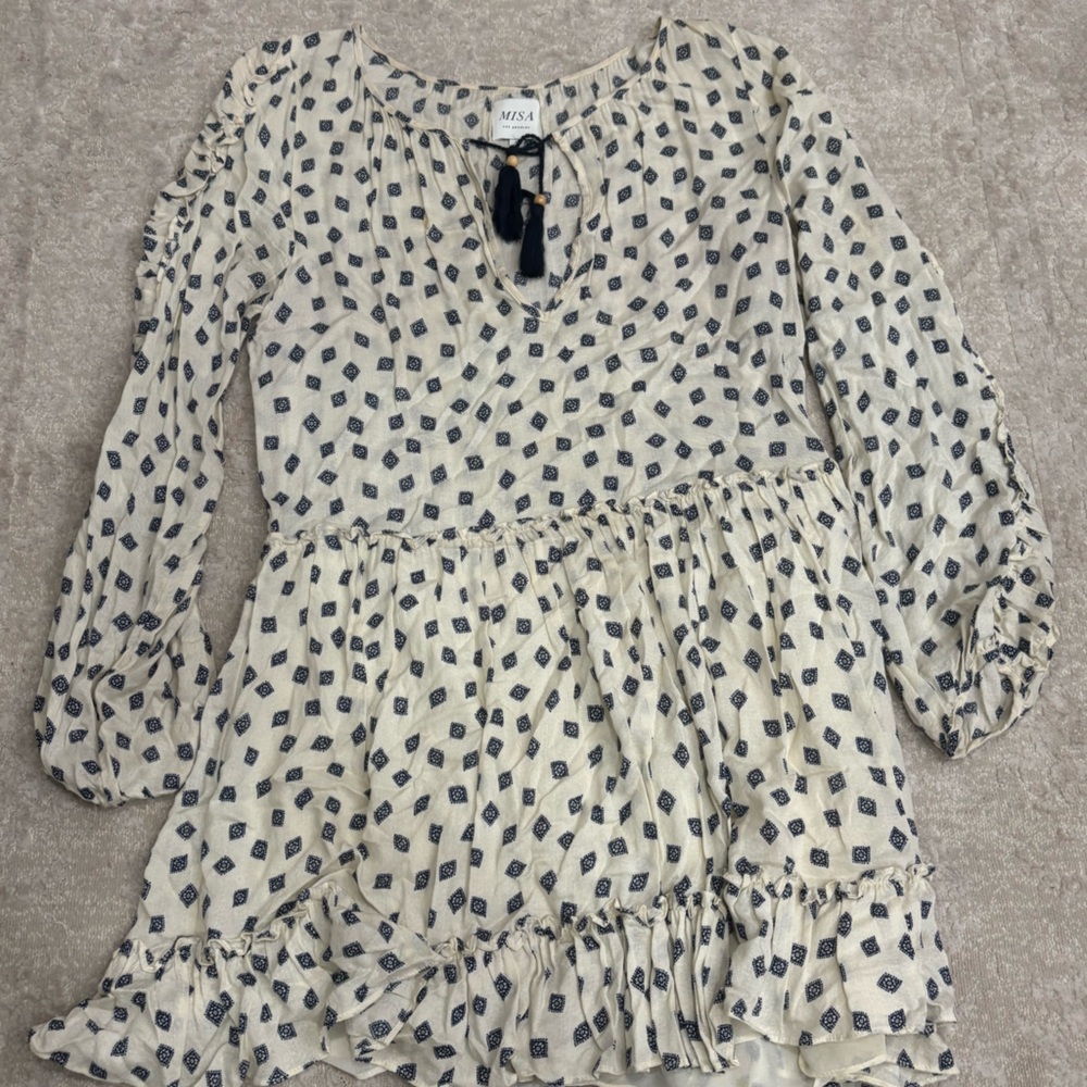 Misa Los Angeles Navy and Cream Blouse